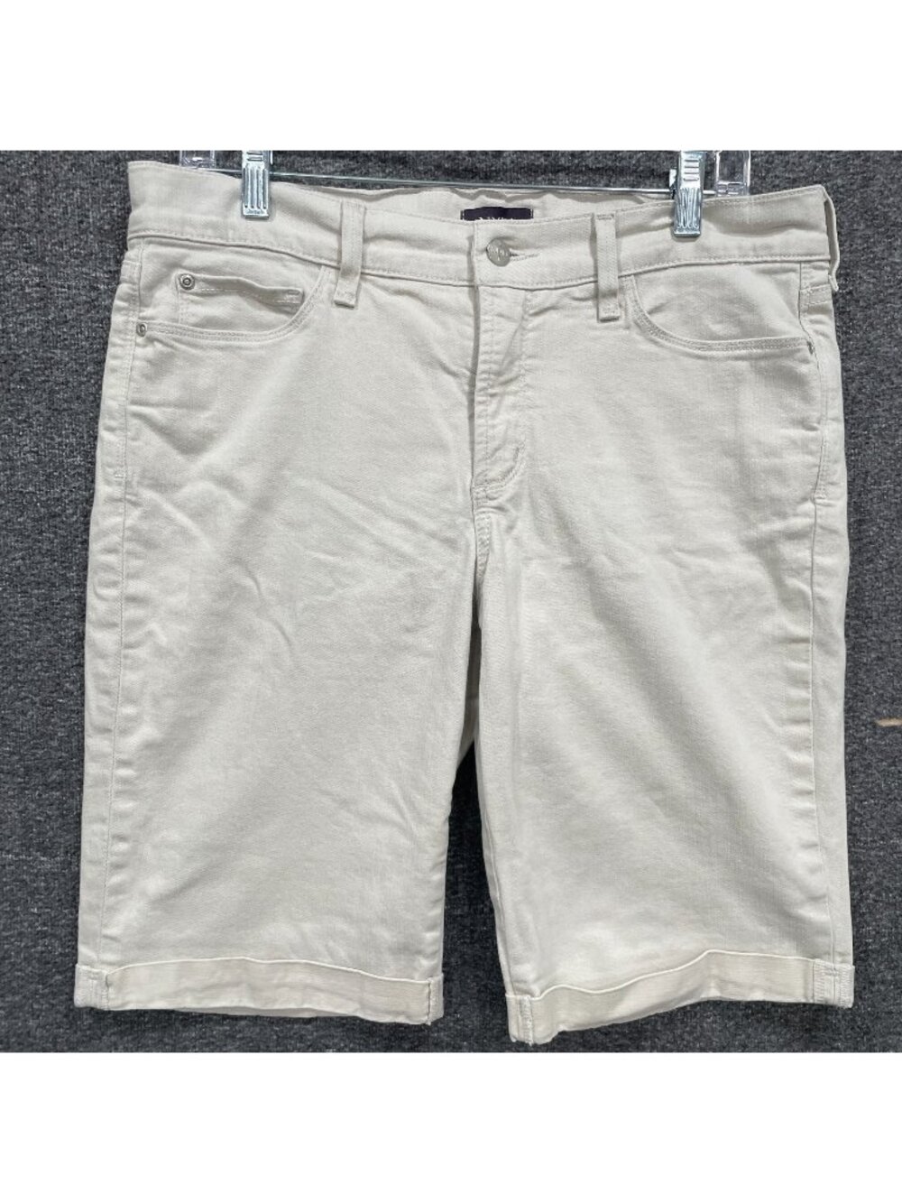 NYDJ Briella Bermuda Shorts Womens 12 Beige Denim Roll Cuff Lift Tuck Slimming